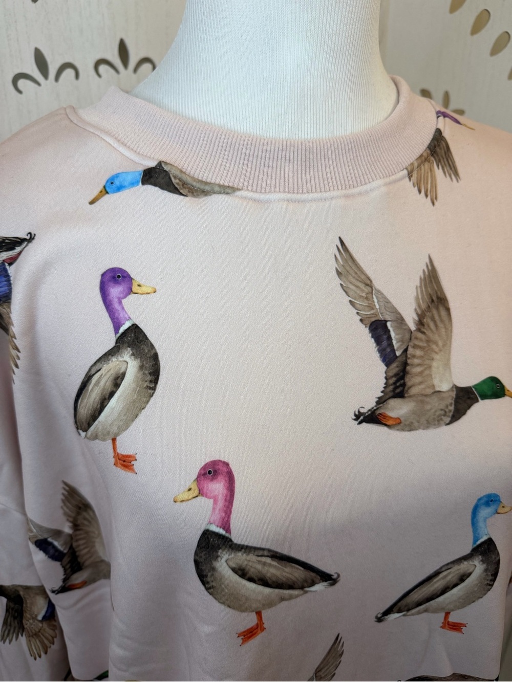 Light Pink Duck Print Pullover Sweatshirt. NWOT. - Picture 5 of 13